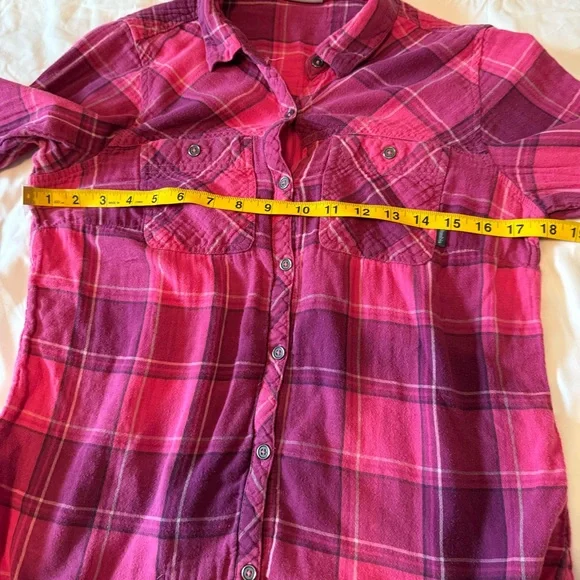 Columbia shirt Women Medium Pink Plaid Button Up Long Sleeve Button Down Cotton - Picture 6 of 7